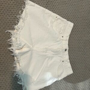 Women's White Frayed Denim Shorts